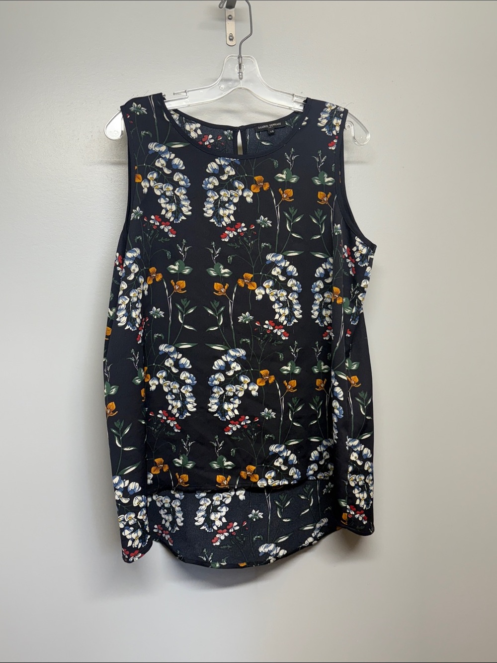 Mario Serrani Black Sleeveless Floral Blouse